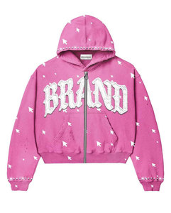 Customize color Distressed Patch Embroidery Applique Men <b>Cropped</b> Sun Faded Stone Washed <b>Zip</b> <b>up</b> Rhinestone Acid Hoodie tracksuit - Product Image 4