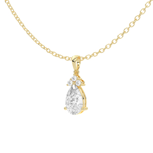 Collar con Colgante de Zafiro Azul Corte Pera, Oro Sólido de 14k/18k, Tres Diamantes Redondos Cultivados en Laboratorio, Elegantes Gotas Solitarias IGI - Product Image 3
