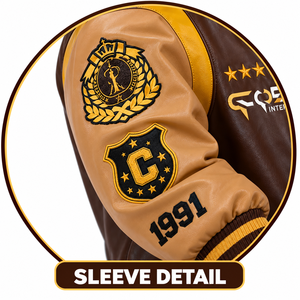 Chaqueta Varsity de Cuero Marrón Vintage para Hombre con Mangas Color Bronceado y Emblemas Bordados, Chaqueta de Béisbol Clásica Universitaria - Product Image 3