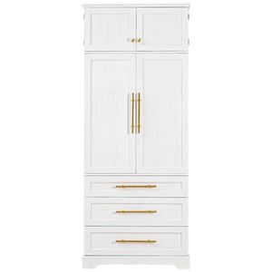 Armadio Dispensa da Cucina in Legno Massello Stile Rustico a 8 Ante con 3 Ripiani Regolabili e 3 Cassetti Grandi - 198,5 cm di Altezza - Product Image 6