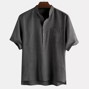 Wholesale <b>Summer</b> Custom Comfortable Causal Breathable Mens <b>Shirt</b> Cotton Linen Short Sleeve <b>Shirts</b> - Product Image 5