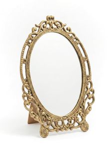 Vintage Brass <b>Table</b> <b>Mirror</b> Antique Finish Decorative Dressing <b>Mirror</b> <b>with</b> <b>Stand</b> Handcrafted Solid Brass Frame for Vanity Home - Product Image 1