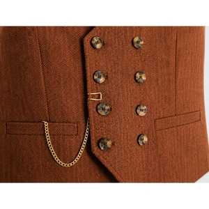 Custom Men's Double Breasted Tweed Vest Premium Herringbone Waistcoat Formal Business Wedding Classic Tailored Suit Vest - Product Image 3
