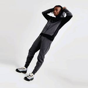 Survêtement à capuche gris et noir pour homme, avec blocs de couleur, manches longues, fermeture éclair, respirant, style streetwear, coupe classique, pour l'automne - Product Image 4