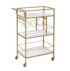Full Black Color Round <b>Trolley</b> bar Cart for Home Catering Hotel Restaurant Kitchen Food <b>Serving</b> <b>Trolley</b> Wine & Glasses Holder - Product Image 6