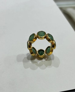 Geometric Natural Emerald Pear Cut <b>Cluster</b> Ring 18K Gold Plated Bezel Setting Vintage Unisex Everyday Wear - Product Image 2