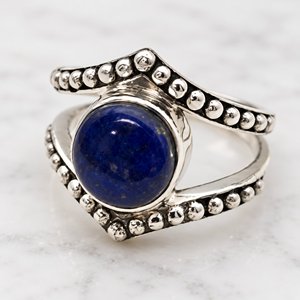 <b>Lapis</b> <b>Lazuli</b> <b>Ring</b> Sterling Silver Bezel Setting Boho Statement <b>Ring</b> September Birthstone - Product Image 1