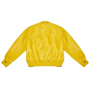 เสื้อแจ็คเก็ตบอมเบอร์ PU สีเหลืองสำหรับผู้ชาย แบบลำลอง ปกคอพับได้ ความยาวสั้น สีพื้น ปิดด้วยกระดุม เหมาะสำหรับใส่ในฤดูใบไม้ร่วง - Product Image 3