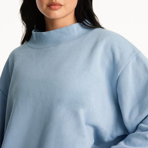Custom Logo Mock Neck Mid Weight 100%Cotton Oversize Relaxed Sweatshirt for Women - Product Image 4
