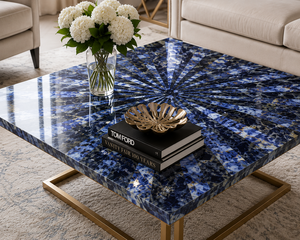 Table basse en agate naturelle Art Déco, écologique, bleue, de luxe, faite à la main, design Diwali, décoration d'intérieur - Product Image 2
