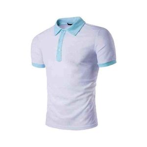 Polo de Manga Corta para Hombre, Corte Ajustado, Bloques de Color, Ribete en Contraste, Diseño Sólido de Punto Informal, Blanco, Negro, Azul Marino - Product Image 3