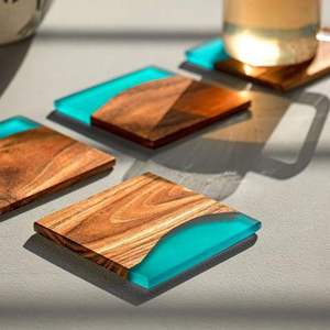 <b>Round</b> Wooden Coaster Set Natural Wood Finish Non Slip Solid Design <b>Mats</b> & Pads 100 Mm Diameter Set Of 4 - Product Image 4