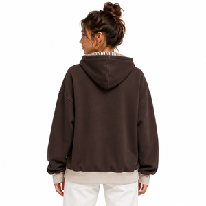 Sudadera con capucha a rayas para mujer 2026, forro polar marrón personalizado, jersey oversize de manga larga con letras - Product Image 3