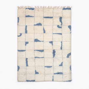 Tapis en laine rayé horizontal bleu poussière ivoire, superposé, moelleux, antidérapant, écologique, pour salon et hôtel moderne - Product Image 1