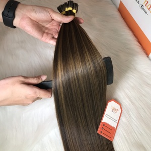 100% Remy Virgin Extensiones de queratina vietnamita I-Tip Natural Straight Highlight Color 12A Grade Machine Extensiones de trama Doble - Product Image 1