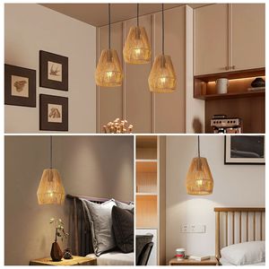 Set di 3 Lampade a Sospensione Rustiche Artigianali in Corda di Canapa da 7 Pollici, Altezza Regolabile, Lampadario a Sospensione Stile Fattoria - Product Image 3