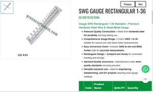 เครื่องมือวัด SWG แบบสี่เหลี่ยม 1 36  ทำจากเหล็กชุบแข็ง สำหรับวัดแผ่นโลหะ ใช้สำหรับทำเครื่องประดับ เครื่องมือช่างทอง |   หมายเลขสินค้า GS-934 - Product Image 3