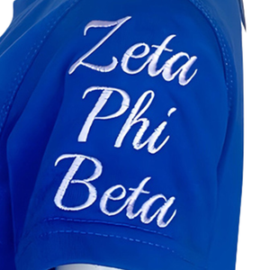 เสื้อยืดผ้าฝ้ายสีน้ำเงินแขนสั้นสำหรับผู้หญิง Zeta Phi Beta Chenille Crest ทรงปกติ สวมใส่สบาย คอกลม ประดับลูกปัด ลายดิจิตอล 1920 - Product Image 5
