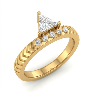 Anillo de Oro Amarillo de 14K con Diamante Cultivado en Laboratorio Certificado por IGI, Corte Triangular, Piedras Laterales Princesa, Anillo Clásico de Compromiso y Boda para Regalo - Product Image 1