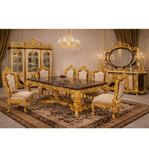 Muebles de Comedor Clásicos de Lujo Maharani con Consola y Vitrina, Juego de Comedor de Diseño de Lujo para 8 Personas, Muebles Confortables - Product Image 1