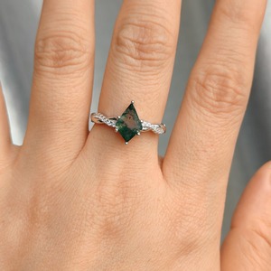 Handmade Kite Shaped <b>Moss</b> <b>Agate</b> CZ <b>Ring</b> Solid Sterling Silver Platinum Rhodium Plated Vintage Green Engagement Wedding Trendy - Product Image 5