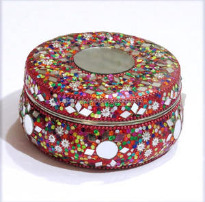 กล่องใส่ของตกแต่งโต๊ะทรงกลม ทำจากโลหะเคลือบเงา ประดับด้วยกลิตเตอร์ งานแฮนด์เมด สำหรับใส่เครื่องประดับ หรือเป็นกล่องของขวัญที่ระลึกส่วนตัว - Product Image 2