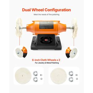 Lucidatrice da banco a velocità singola da 1/2 HP, 3450 RPM, lucidatrice da banco da 6 pollici, macchina per lucidatura e finitura, 2 ruote in tessuto per lucidatura metalli - Product Image 4