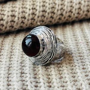 Tribal Garnet Statement Brass <b>Ring</b> Silver Plated <b>Chunky</b> Boho Gemstone <b>Ring</b> Oxidized Silver Textured Wholesale <b>Ring</b> - Product Image 5