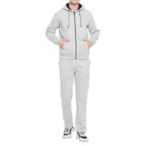 Chándal Gris Sólido con Capucha para Hombre, Cierre Completo, Ropa Casual con Bolsillos Laterales, Tejido de Algodón Transpirable, Estilo Deportivo Otoñal - Product Image 1