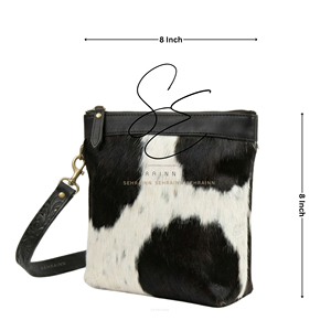 Sac bandoulière bohème en cuir avec fermeture éclair en cuir de vachette à poils, sac à main tendance pour usage quotidien, petit sac à main - Product Image 3