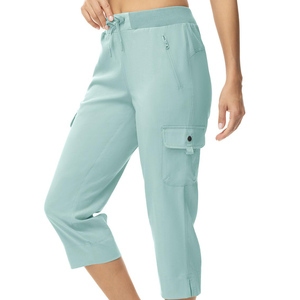 Pantalon Capri Streetwear de Haute Qualité avec Logo Personnalisé, Taille Élastique, Devant Plat, Polaire, Multi-Poches, Respirant, pour Femmes - Product Image 1