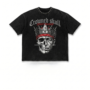 Ensemble streetwear homme délavé à l'acide personnalisé, T-shirt oversize et short à motif crâne couronné, style punk gothique, vente en gros pour revendeurs - Product Image 2