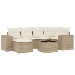 Ensemble de canapés de jardin en rotin beige, structure en acier, verre trempé, mobilier d'extérieur, design contemporain, 6 places, résistant aux intempéries - Product Image 4