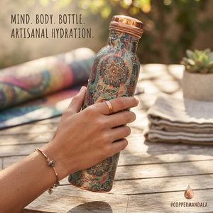 Handmade <b>Copper</b> <b>Water</b> <b>Bottle</b> with Floral Paisley Design, Reusable Metal Drinking <b>Bottle</b>, Indian Gift, <b>Wholesale</b> OEM Custom Bulk - Product Image 2