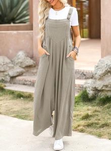 Overoles Casuales Holgados de Primera Calidad para Mujer, Mono de una Pieza sin Mangas, Pantalones Largos de Pierna Ancha con Bolsillos - Product Image 5