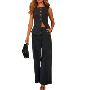 Ensemble deux pièces court en tricot uni respirant en élasthanne/polyester avec boutons pour femme grande taille, style streetwear, vente en gros 2026 - Product Image 3