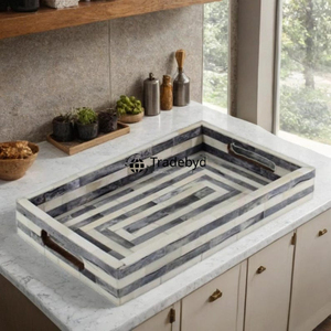 Bandeja Decorativa con Incrustaciones de Hueso, Bandeja de Servicio Decorativa, Adorno para Mesa de Comedor de Tradebyd - Product Image 1