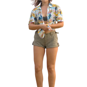 Camisa de chifón con estampado floral tropical para mujer, transpirable, de manga larga, fruncida, para piscina, viajes, resort, playa, informal, venta al por mayor - Product Image 4