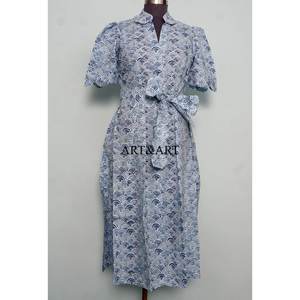 Robe indienne en coton imprimé à la main, manches mi-longues, coupe trapèze, motif floral, écologique, pour mariée, été, cadeau personnalisé - Product Image 1