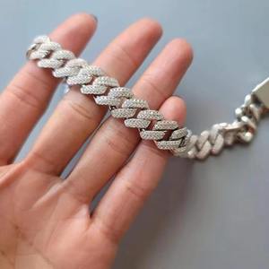 Luxury 925 <b>Silver</b> Diamond Chain Link <b>Bracelet</b> Round Brilliant Cut Pave Setting Geometric Men's Everyday Wear - Product Image 3