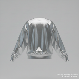 Sudadera Personalizada de Alta Gama con Efecto Metal Líquido Plateado para Mujer, Invierno/Otoño, 100% Algodón, Gruesa, Estilo Futurista y Tecnológico - Product Image 5