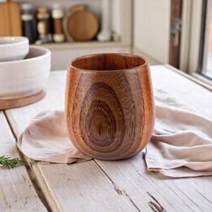 Wooden <b>Tea</b> Cup With Saucer Minimalist Design Handle Natural Finish Round Shape Rustic Drinkware Set - Product Image 4