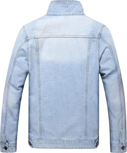 Chaqueta de Mezclilla Azul Claro para Hombre, Corte Regular, Cierre con Cordón, Estilo Vintage, Impermeable, Tela de Algodón Lavada con Piedras, para Primavera - Product Image 2
