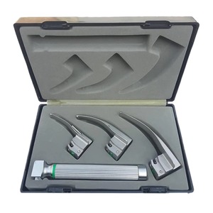 ชุดเครื่องมือส่องกล่องเสียงไฟเบอร์ออปติก Azicon รุ่น Macintosh พร้อมใบมีด 3 แบบ สำหรับการวางท่อช่วยหายใจ ขนาดโค้ง 2 3 4  พร้อมไฟ LED  ด้ามจับแบบใช้แบตเตอรี่  กล่องเก็บอุปกรณ์ - Product Image 1