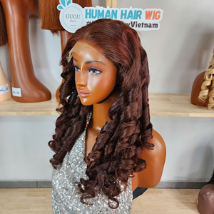 GUGU HAIR VIETNAM Non-Remy Dyed Vietnamese Hair <b>Wig</b> Loose Bouncy Curly Natural <b>Brown</b> Color Hair Weaving Extension No Tangle No - Product Image 1