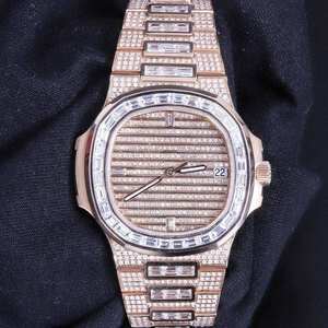 Montre classique pour homme BOJ P.P.016 avec affichage analogique, bagues en moissanite, bracelet en alliage, boîtier plaqué or rose 20 mm, verre 41 mm - Product Image 3