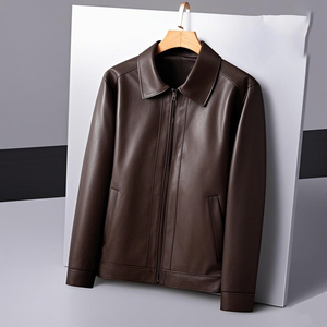 Chaqueta de Cuero con Cierre para Hombre, Diseño Personalizado con Logotipo OEM, Estilo Casual de Negocios para Hombres Jóvenes, Chaqueta de Cuero con Solapa Sencilla - Product Image 3