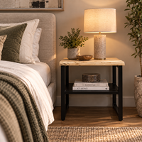 Table de chevet en bois d'acacia à bord naturel, style industriel, base en métal, design européen, pour chambre à coucher