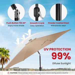 Sombrilla de Patio de Poliéster de 32 LED con Iluminación Solar de 10 pies, Tela Resistente a los Rayos UV con Ajuste de Inclinación - Product Image 3
