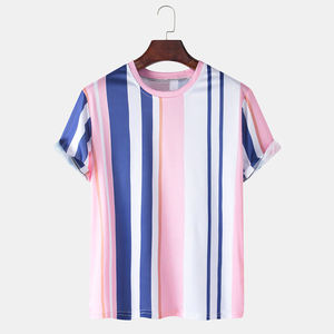 เสื้อยืดผู้ชายลายทางใหม่ แขนสั้น คอกลม ทรงปกติ สไตล์ลำลอง ทันสมัย พิมพ์ลายผ้าคอตตอนเจอร์ซีย์ ดีไซน์โลโก้ด้านหน้า - Product Image 5